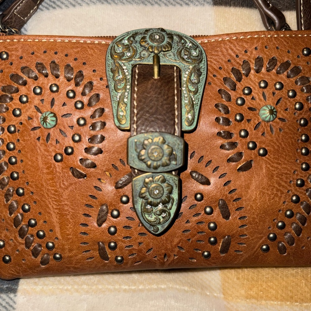 Montana West Brown Crossbody Bag with Turquoise Accents